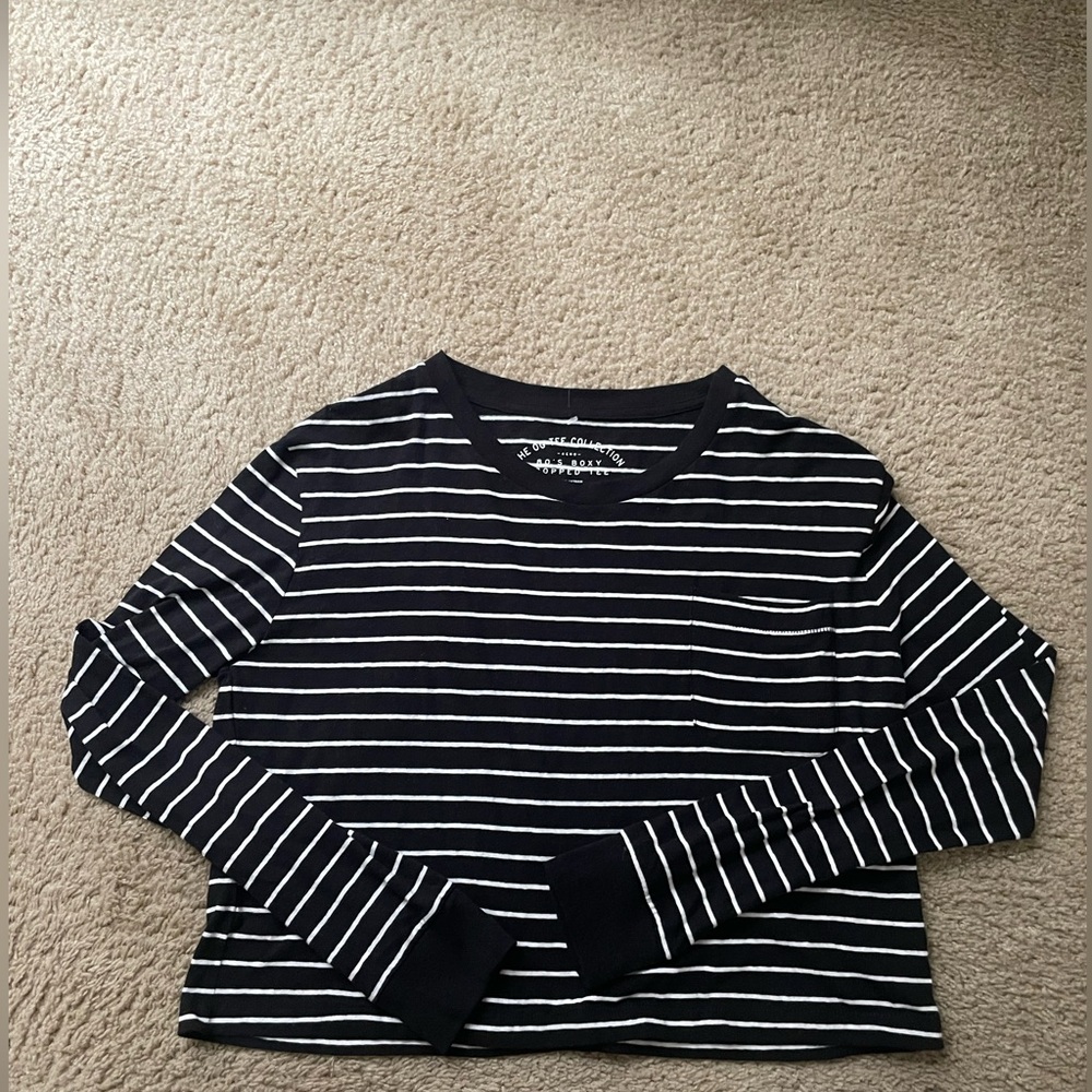 Women’s striped crop top size, medium, black, and white stripes